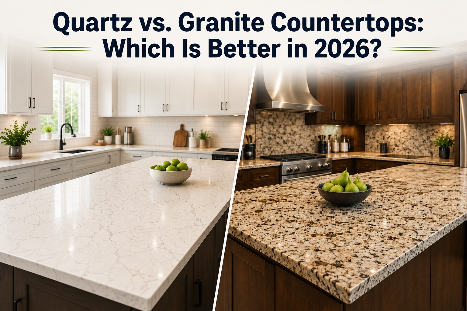 Quartz vs granite countertops side-by-side comparison