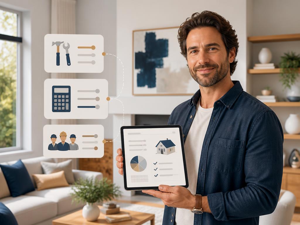 Homeowner using repair cost calculators and project planning tools